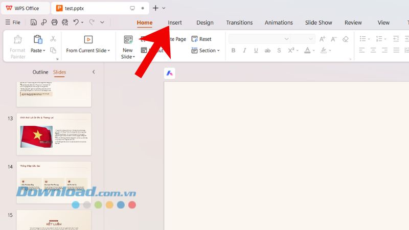 Click chuột vào nút Insert