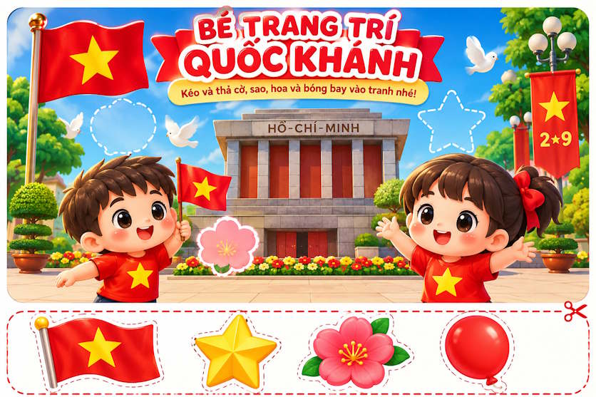 Game bóc dán trang trí Quốc Khánh cho bé