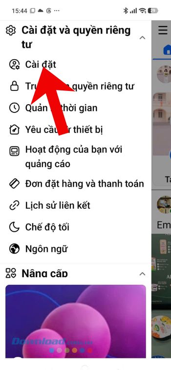Ấn vào mục Cài đặt