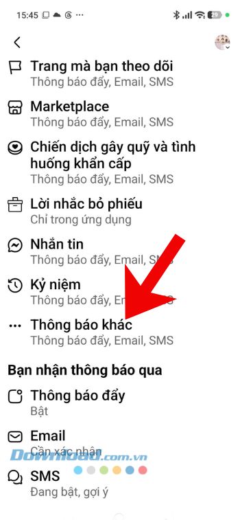 Nhấn vào mục Thông báo khác