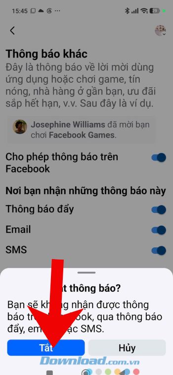 Ấn vào mục Tắt