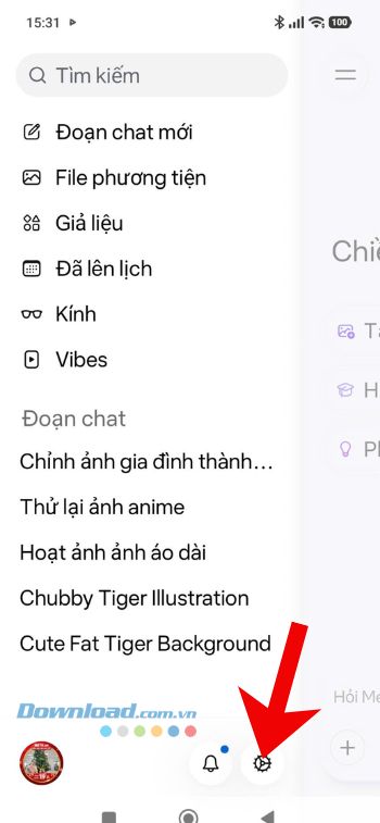 Chạm vào biểu tượng cài đặt