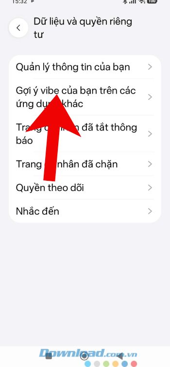 Ấn vào mục Gợi ý vibe của bạn trên các ứng dụng khác
