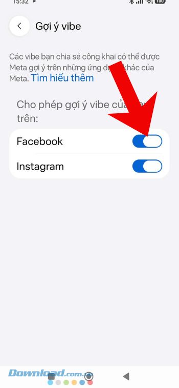 Gạt và tắt công tắc tại các ứng dụng: Facebook, Instagram