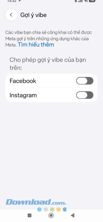 Đã tắt chia sẻ thông tin trên các ứng dụng Meta