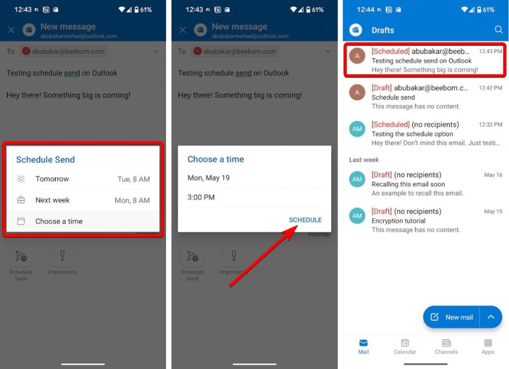 Bản nháp chứa email đã được lên lịch