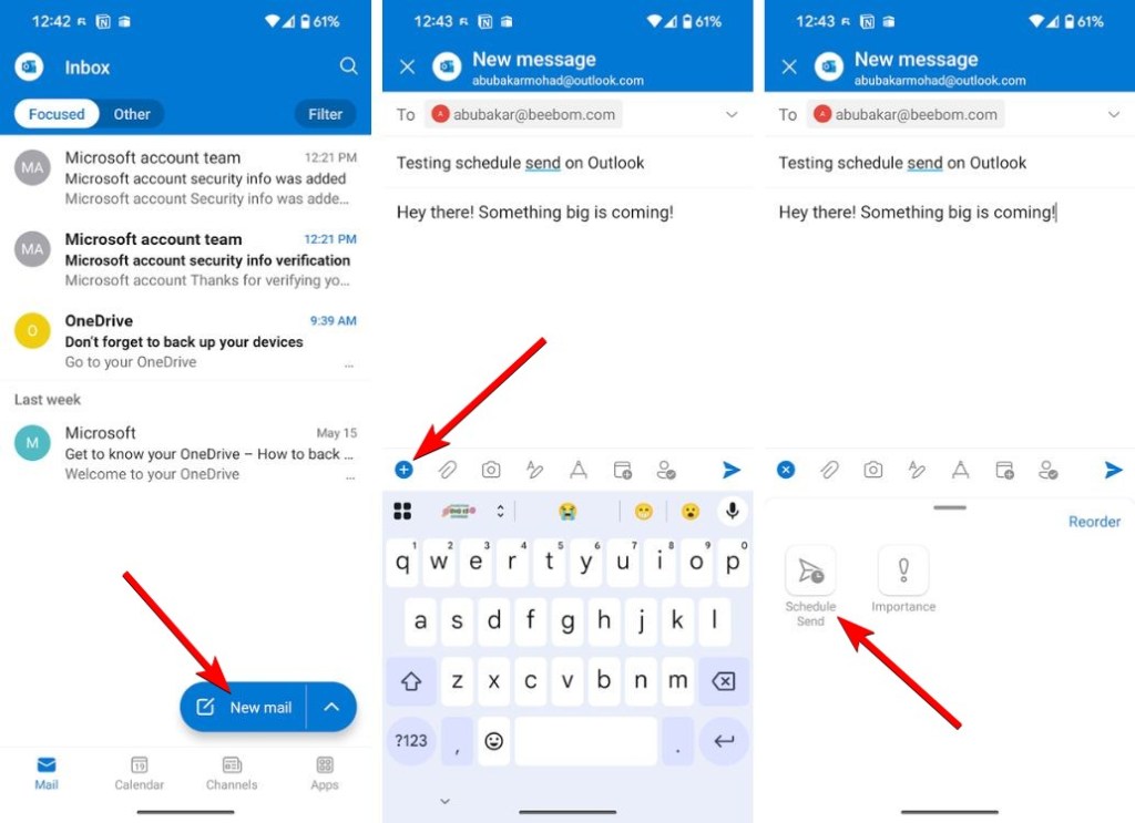 Lên lịch gửi email trong Outlook Android