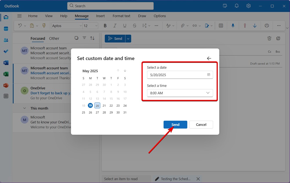 Lên lịch gửi email Outlook