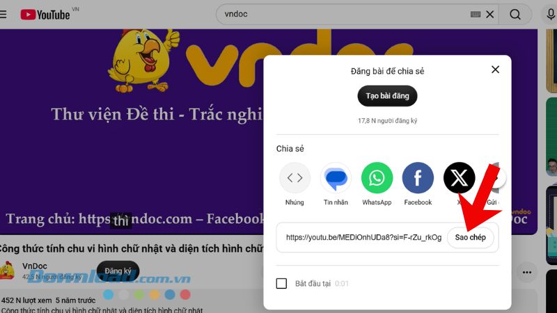 Sao chép đường link liên kết của video.
