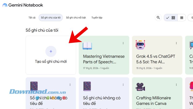 Click chuột vào mục Tạo sổ ghi chú mới.