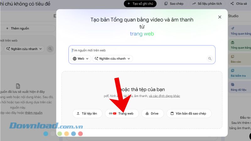 Nhấp chuột vào mục Trang web