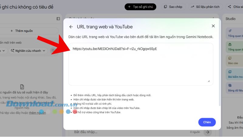 Dán link video bài giảng > Nhấn vào nút Chèn