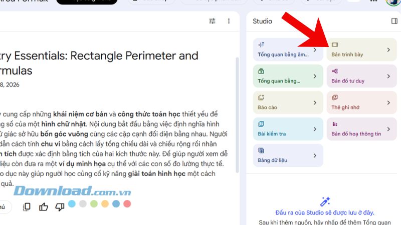 Click chuột vào mục Bản trình bày