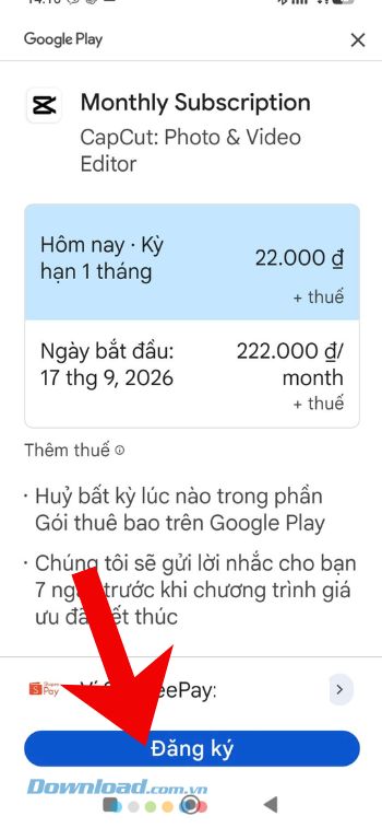 Tiếp tục ấn vào nút Đăng ký