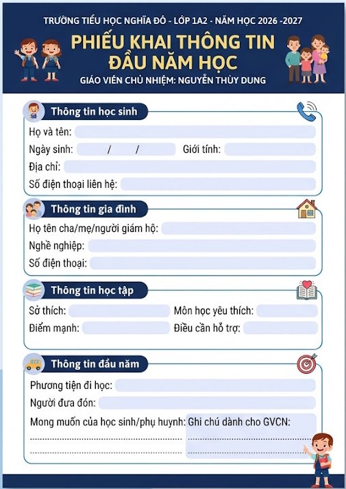 Phiếu khai thông tin đầu năm