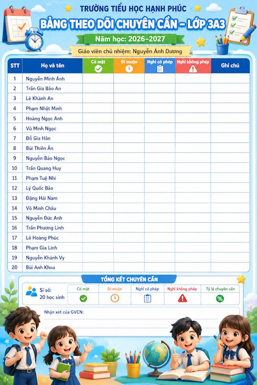 Bảng theo dõi học sinh