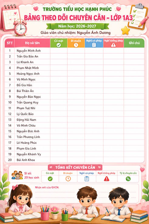 Mẫu sổ theo dõi chuyên cần của học sinh