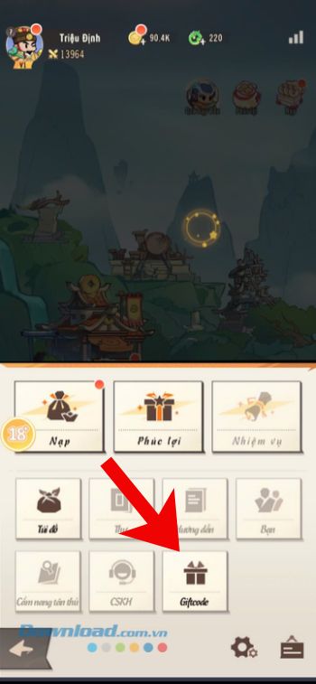 Nhấn vào mục Giftcode