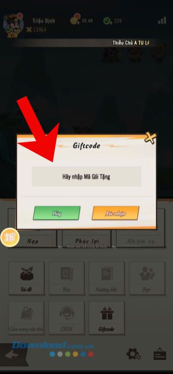 Nhập chính xác mã code > Ấn vào mục Xác nhận
