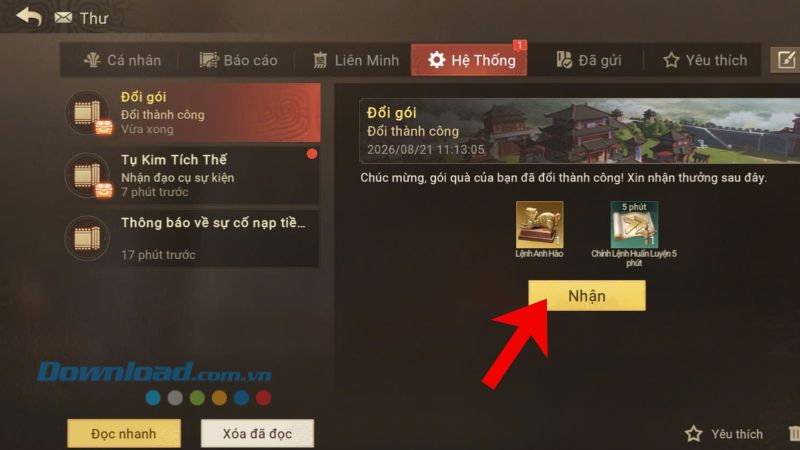 Ấn vào nút Nhận