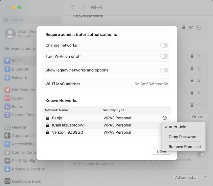 Kiểm tra cài đặt wifi