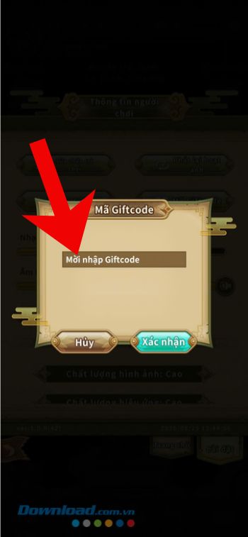 Nhập mã code > Nhấn vào nút Xác nhận