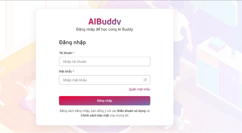 Giao diện đăng nhập tài khoản trang web AI Buddy: AI Tutor