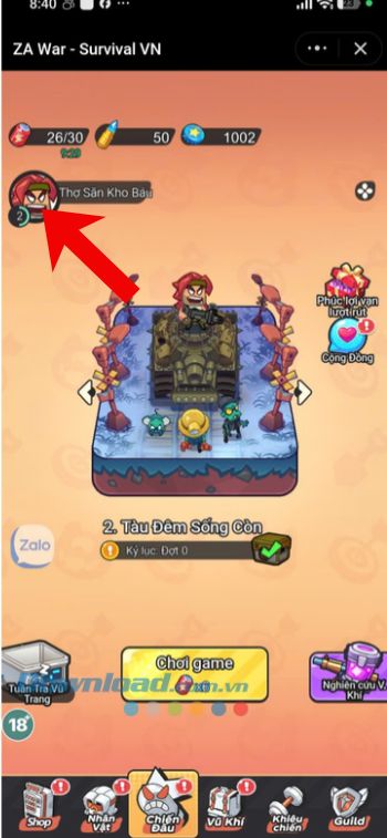 Ấn vào biểu tượng ảnh Avatar game