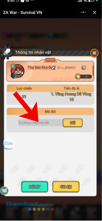 Nhập chính xác mã code