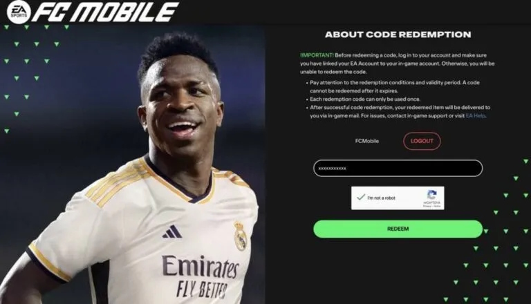 Cách đổi mã FC Mobile trên trang Code Redemption
