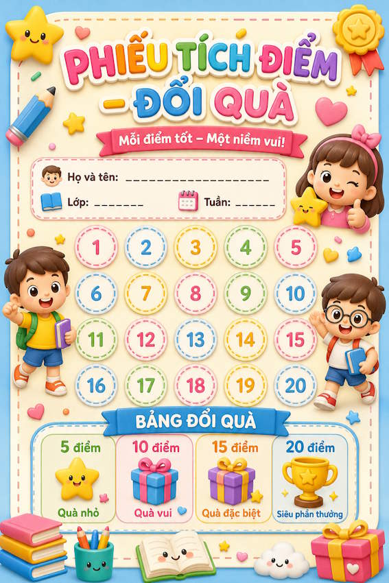 Mẫu phiếu tích điểm đổi quà cho học sinh 1
