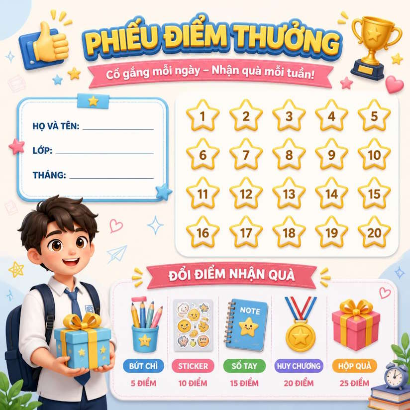 Phiếu tích điểm đổi quà cho học sinh THPT đẹp