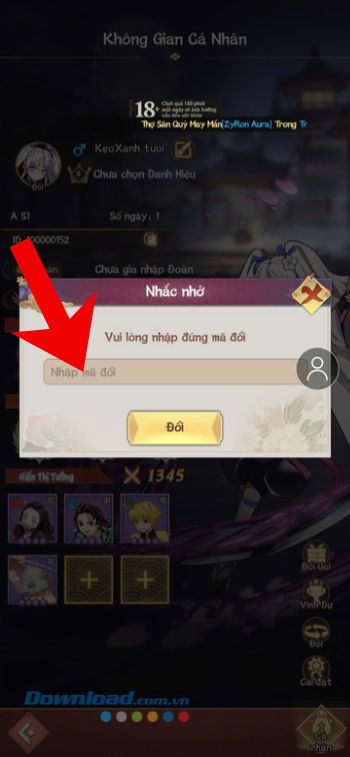 Nhập chính xác mã code > Chạm vào nút Đổi