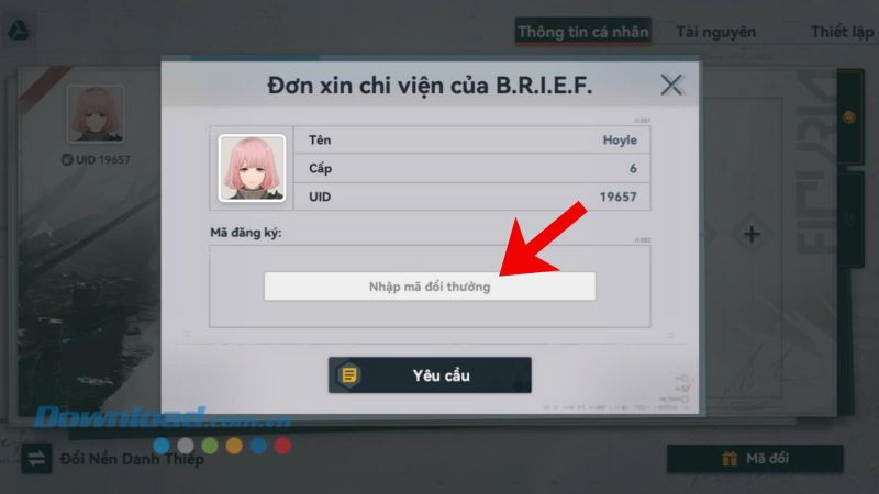 Nhập chính xác mã code ở phía bên trên, rồi chạm vào nút Yêu cầu