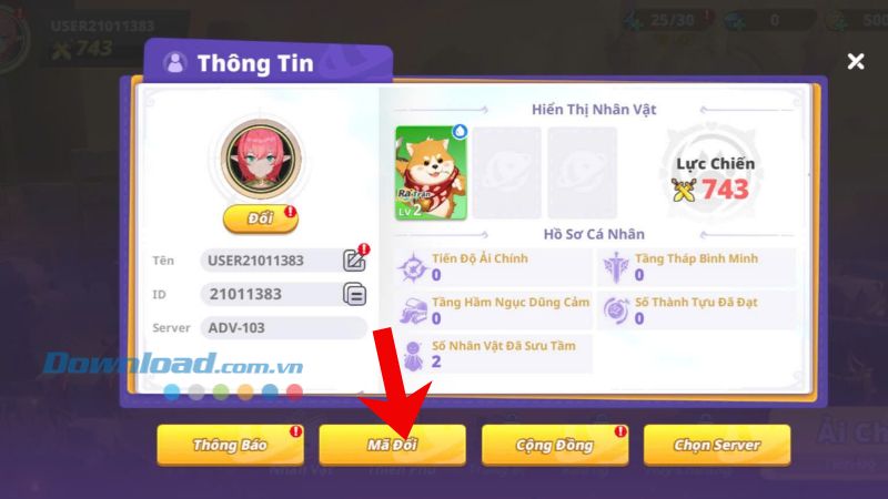 Ấn vào mục Mã đổi,