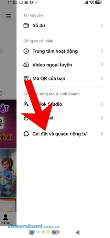 Nhấn vào mục Cài đặt và quyền riêng tư
