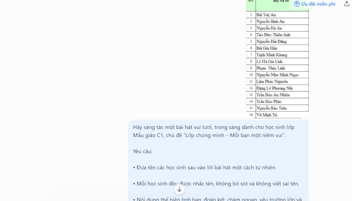 Tải file danh sách học sinh và soạn lời bài hát