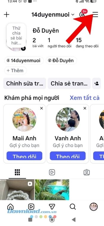 Nhấn vào biểu tượng ba dấu gạch ngang