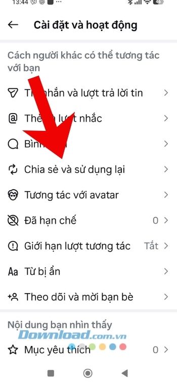Ấn vào mục Chia sẻ và sử dụng lại