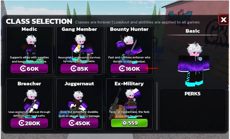 Lựa chọn lớp nhân vật trong game Runaways