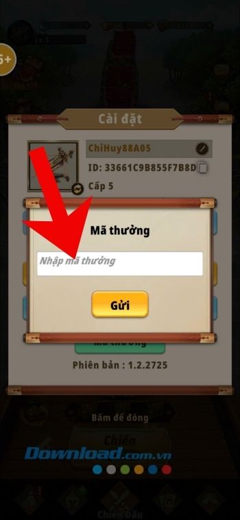 Nhập chính xác mã code > Nhấn vào nút Gửi