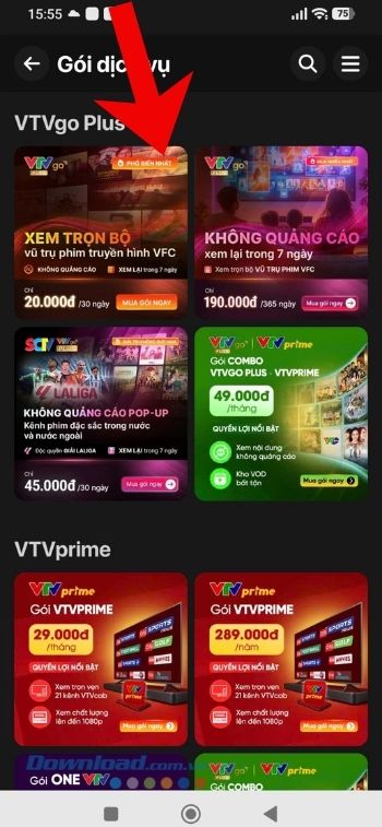 Lựa chọn gói cước muốn đăng ký