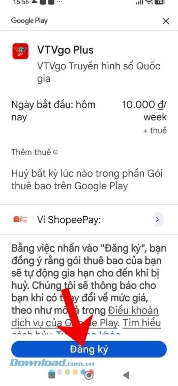 Nhấn vào nút Đăng ký và thanh toán gói cước
