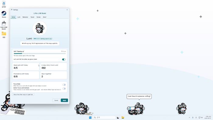Little LUMI Model là tiện ích bạn đồng hành ảo trên desktop