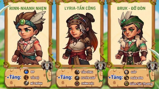  3 class nhân vật chính gồm: Rinn, Lyria và Bruk