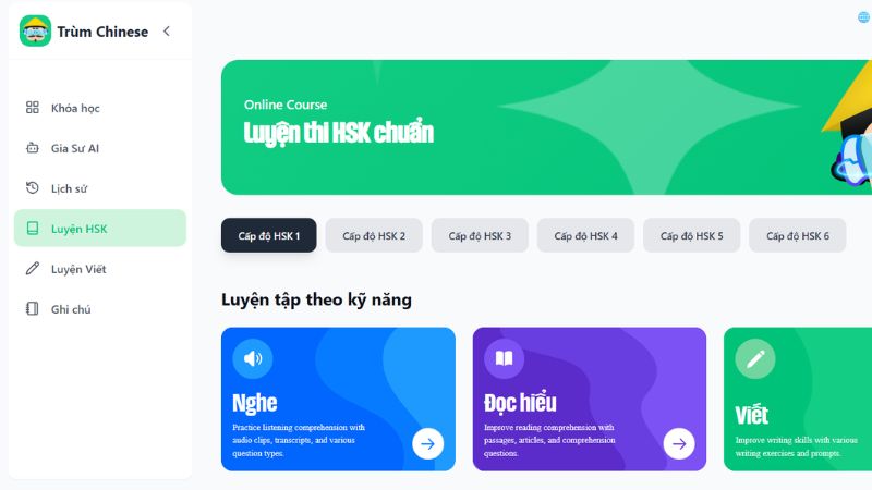 Vượt qua mọi cấp độ với các bài luyện tập HSK được thiết kế riêng