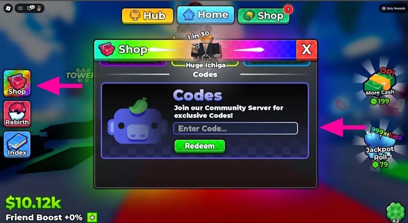 Cửa sổ đổi code game Anime Dice