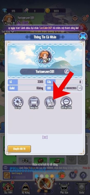 Ấn vào mục Giftcode
