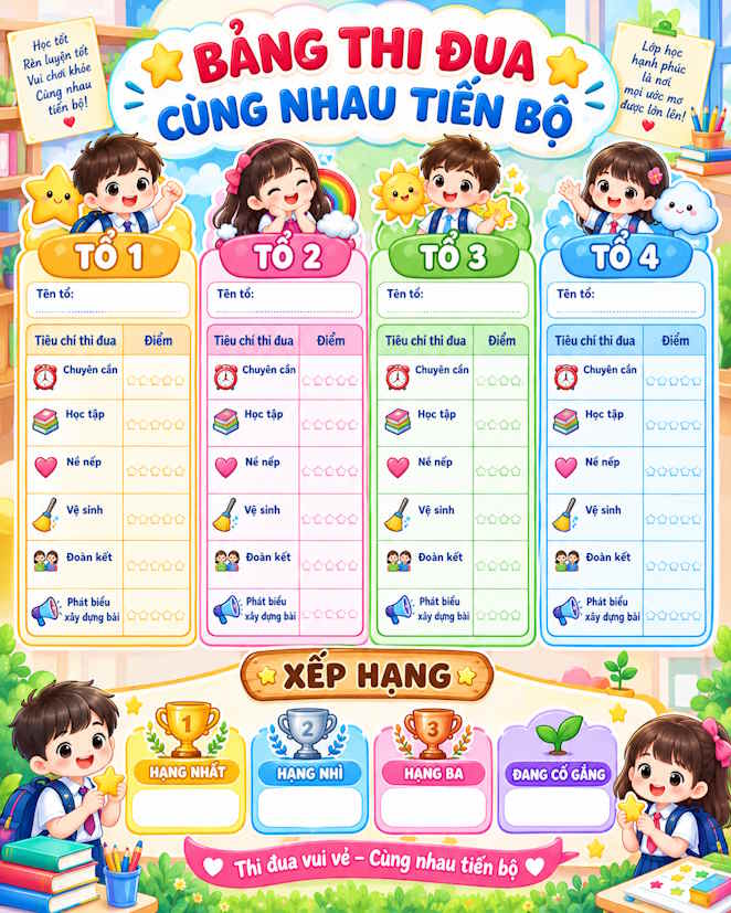 Mẫu bảng theo dõi thi đua đẹp