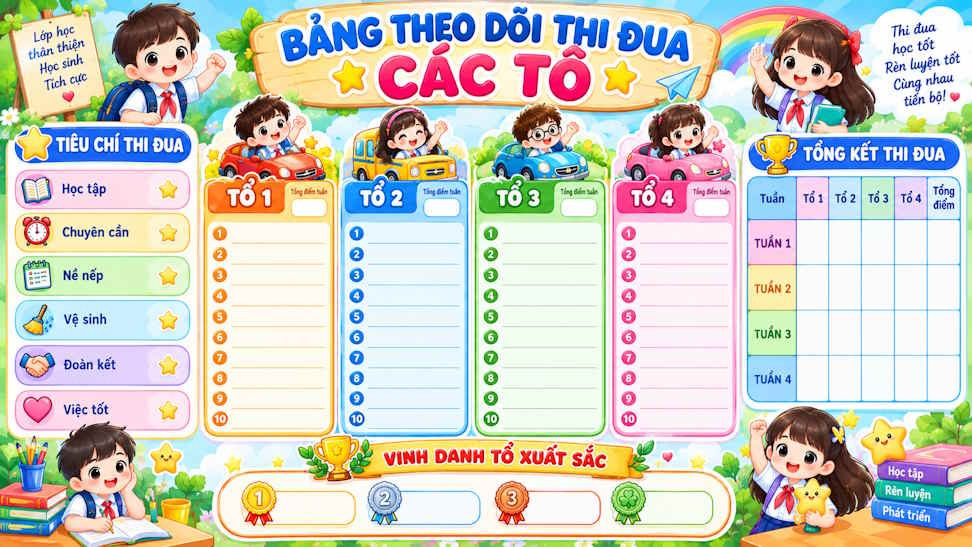 Mẫu bảng theo dõi thi đua đẹp